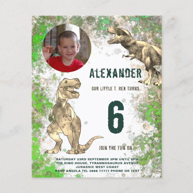 Dinosaur Boys Birthday Party Photo Budget Flyer (Front)