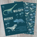Dinosaur Boys Kids Birthday Party Dark Invitation<br><div class="desc">Time for a wild birthday party!  A fun bunch of adorable dinosaurs on a dark teal green background,  ready to customize with your child's name,  age and party details.
Great for any age boy or girl.  The back features a matching dinosaur pattern.  Original art by Nic Squirrell.</div>