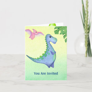 Dinosaur Boy's Name & Age Cute Birthday Invitation