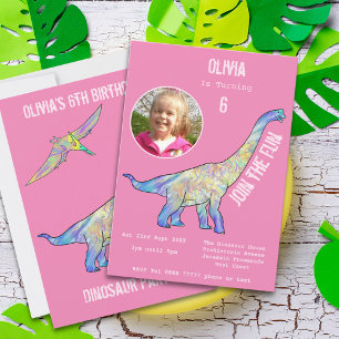 Dinosaur Brachiosaurus Girls Birthday Pink Photo