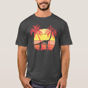 Dinosaur Brachiosaurus Skeleton Summer Sunset 80s T-Shirt