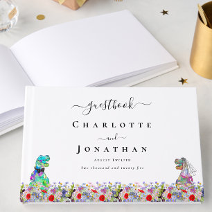 Dinosaur Bride and Groom Custom Wildflower Wedding Guest Book