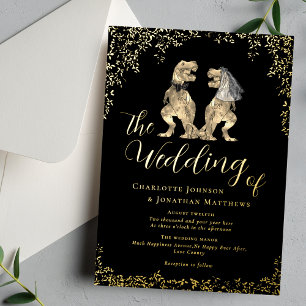 Dinosaur Bride and Groom Wedding Black and Gold
