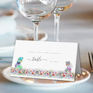 Dinosaur Bride and Groom Wedding Wildflower Floral Place Card
