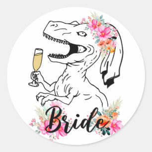 Dinosaur Bride Bridesmaid Floral Bachelorette Part Classic Round Sticker