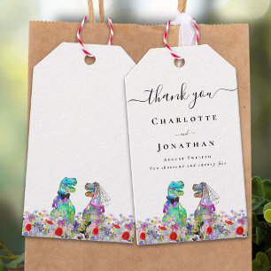 Dinosaur Bride & Groom Custom Wedding Thank You Gift Tags