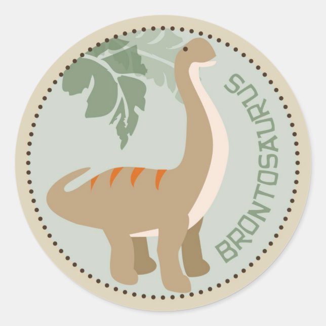 Dinosaur Brontosaurus Birthday Cupcake Topper Classic Round Sticker (Front)