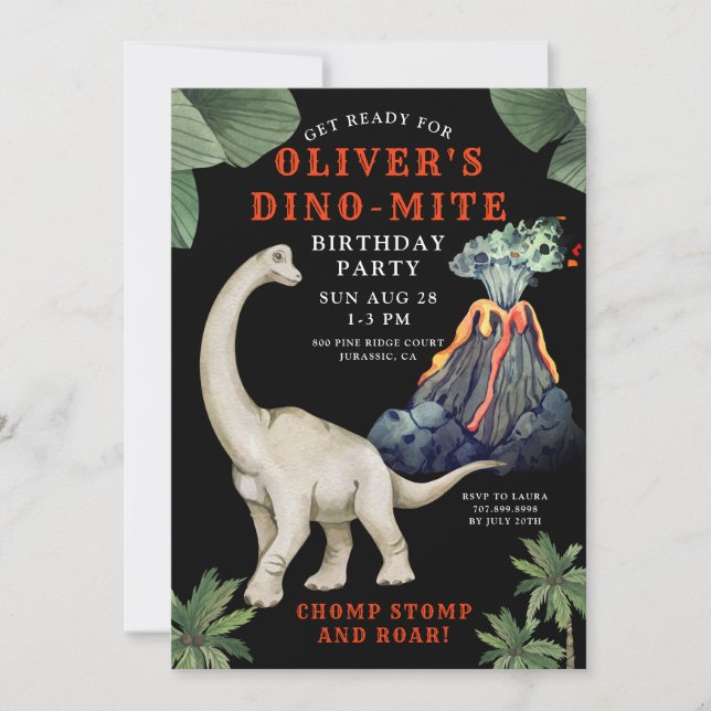 Dinosaur Brontosaurus Invitation de fête d'anniver (Devant)