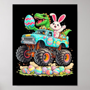 Dinosaur Bunny With Truck Easter Funny Egg Hunt Ki Poster