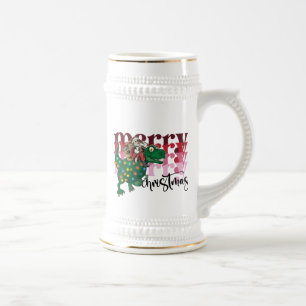 Dinosaur carrying Santa Claus Christmas Beer Stein