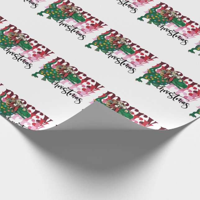 Dinosaur carrying Santa Claus Christmas Wrapping Paper (Corner)