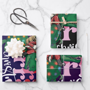 Dinosaur carrying Santa Claus Christmas Wrapping Paper Sheet