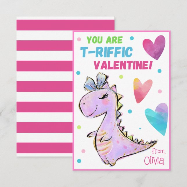 Dinosaur Carte Saint-Valentin pour les enfants Vou (Devant / Derrière)