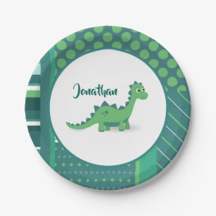 Dinosaur cartoon kids paper plate. paper plate
