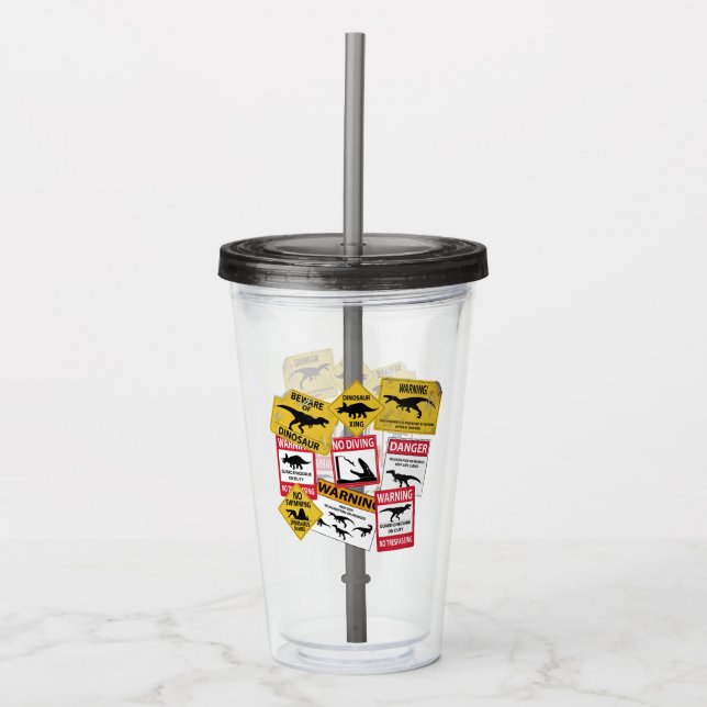 Dinosaur Caution Signs Acrylic Tumbler (Front)