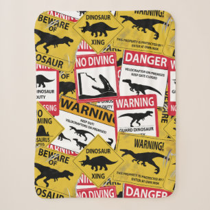 Dinosaur Caution Signs Sherpa Blanket