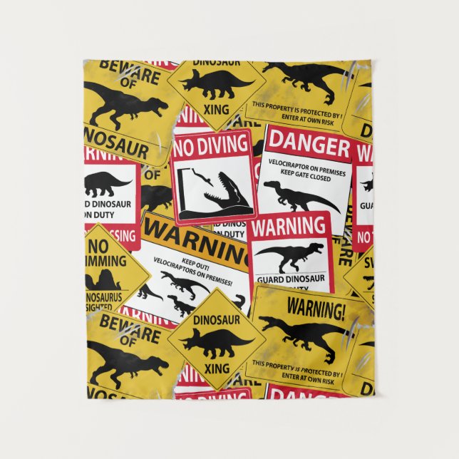 Dinosaur Caution Signs Tapestry (Front)