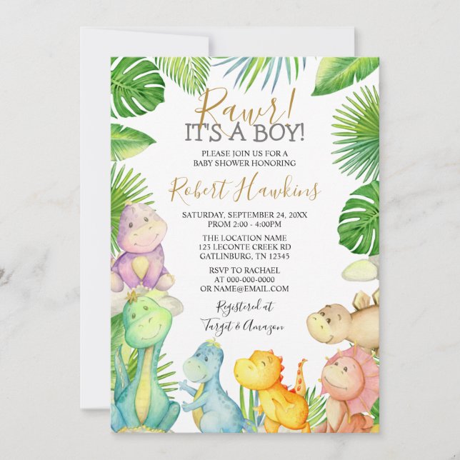 Dinosaur C'est un Baby shower garçon Invitation (Devant)