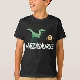 Dinosaur Chase Running Matza Funny Jewish Hanukkah T-Shirt