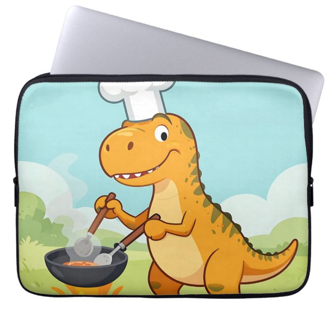 Dinosaur Chef Cooking Funny Laptop Sleeve (Front)