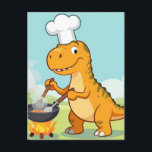 Dinosaur Chef Cooking Funny Postcard<br><div class="desc">Bring instant smiles with this adorable cartoon T-Rex turned master chef! Dressed in a tall white chef’s hat, this cheerful orange dinosaur happily stirs a sizzling wok over an open campfire, with steam rising and a big toothy grin. Bright, playful colors and a light-hearted prehistoric vibe make this design irresistibly...</div>