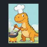 Dinosaur Chef Cooking Funny Postcard<br><div class="desc">Bring instant smiles with this adorable cartoon T-Rex turned master chef! Dressed in a tall white chef’s hat, this cheerful orange dinosaur happily stirs a sizzling wok over an open campfire, with steam rising and a big toothy grin. Bright, playful colors and a light-hearted prehistoric vibe make this design irresistibly...</div>