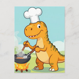 Dinosaur Chef Cooking Funny Postcard