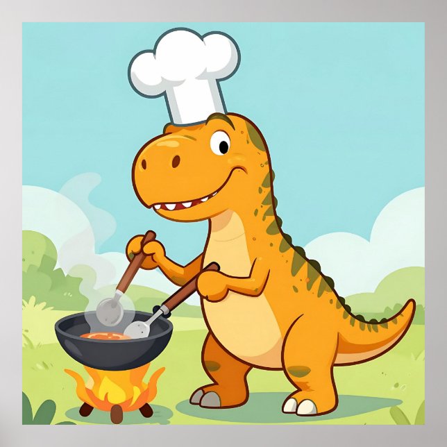 Dinosaur Chef Cooking Funny Poster (Front)