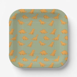 Dinosaur Chicken Nugget Rich Sage Green Kids  Paper Plate