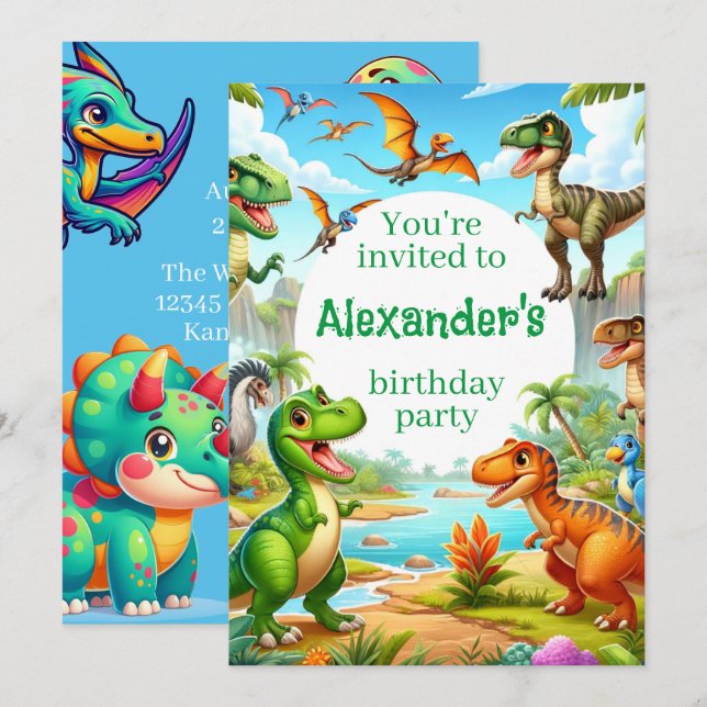 Dinosaur Child's Birthday Invitation (Front/Back)