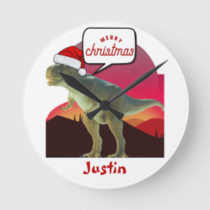 dinosaur christmas gift, personalized name round clock