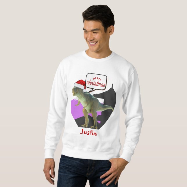 dinosaur christmas gift, personalized name sweatshirt (Front Full)
