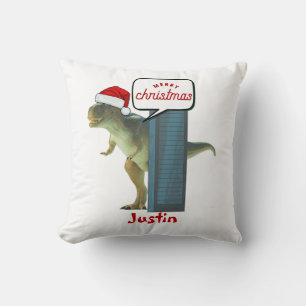 dinosaur christmas gift, personalized name throw pillow