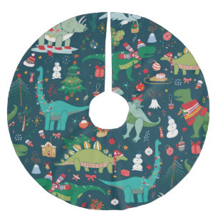Dinosaur Christmas: Happy New Year Brushed Polyester Tree Skirt
