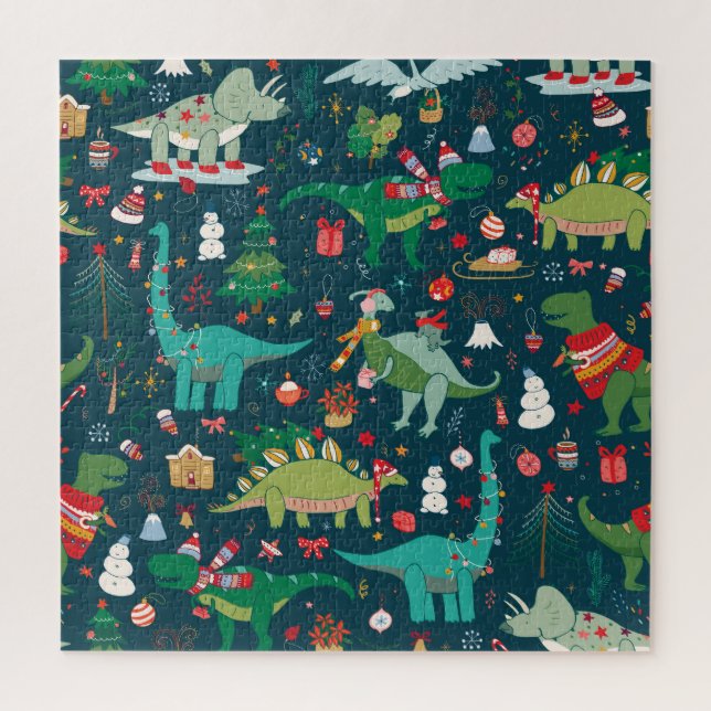 Dinosaur Christmas: Happy New Year Jigsaw Puzzle (Vertical)