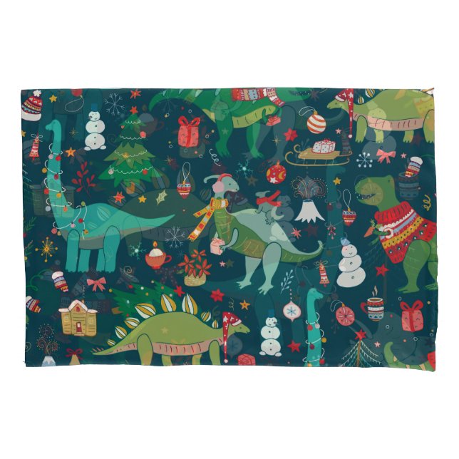 Dinosaur Christmas: Happy New Year Pillowcase (Front)