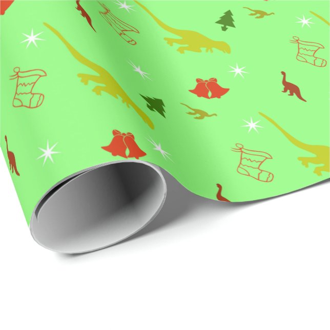 Dinosaur Christmas Holiday Gift Wrapping Paper (Roll Corner)