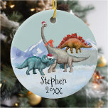 Dinosaur Christmas Jurassic Watercolor Name  Ceramic Ornament<br><div class="desc">This design may be personalized in the area provided by changing the photo and/or text. Or it can be customized by clicking Personalize this Template and then choosing the click to customize further option and delete or change the colour of the background, add text, change the text colour or style,...</div>