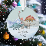 Dinosaur Christmas Jurassic Watercolor Name  Ornament<br><div class="desc">This design may be personalized in the area provided by changing the photo and/or text. Or it can be customized by clicking Personalize this Template and then choosing the click to customize further option and delete or change the colour of the background, add text, change the text colour or style,...</div>