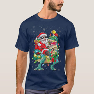 Dinosaur Christmas Lights Shirts Santa Riding Dino