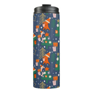 Dinosaur Christmas Party Blue Thermal Tumbler