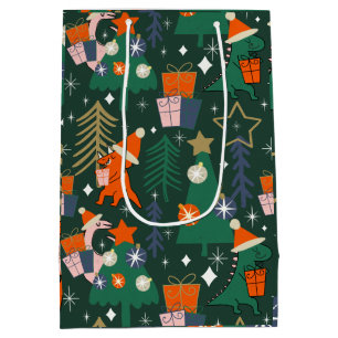 Dinosaur Christmas Party Green Medium Gift Bag