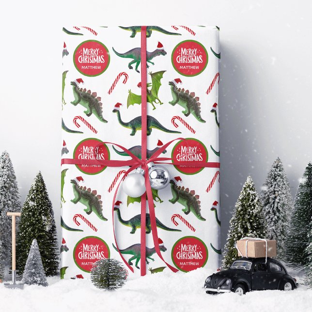 Dinosaur Christmas Personalized Wrapping Paper Sheet (Creator Uploaded)