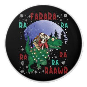 Dinosaur Christmas Santa Claus Ceramic Knob