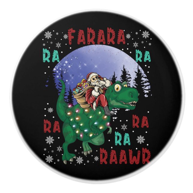 Dinosaur Christmas Santa Claus Ceramic Knob (Front)
