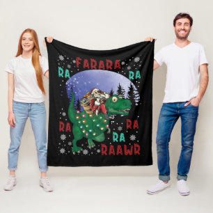 Dinosaur Christmas Santa Claus Fleece Blanket