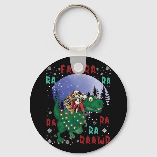 Dinosaur Christmas Santa Claus Keychain (Front)