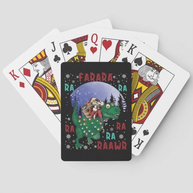 Dinosaur Christmas Santa Claus Playing Cards (Back)