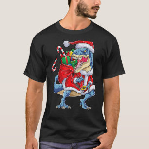 Dinosaur Christmas Santa Claus Rex Boys Men  Xmas T-Shirt