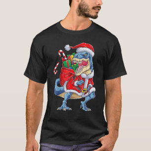Dinosaur Christmas Santa Claus rex Boys Men  Xmas T-Shirt